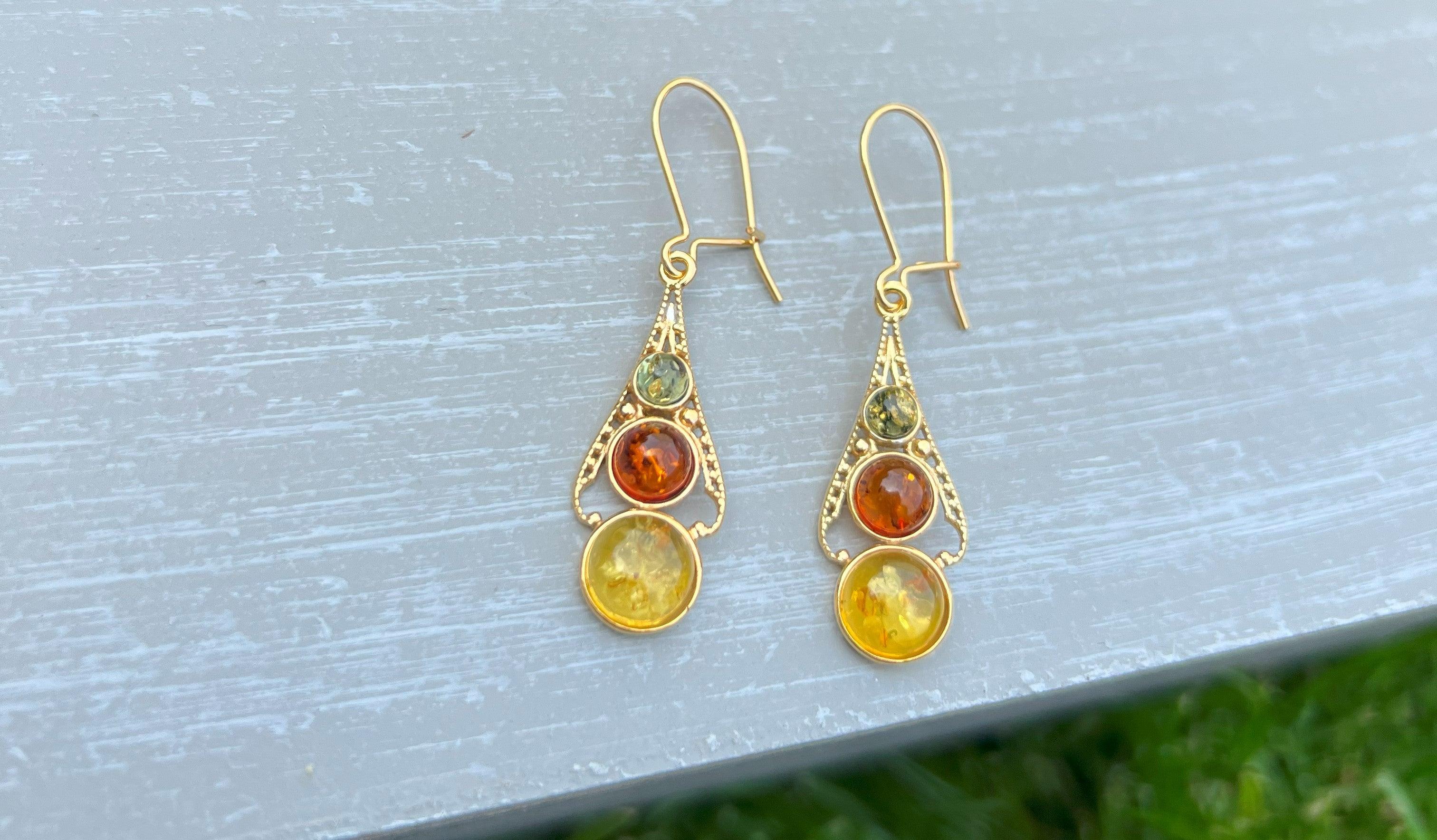 9ct Gold & Amber Earrings - SilverAmberJewellery