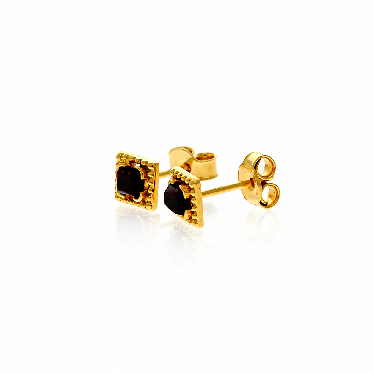 Gold Plated over 925 Sterling Silver & Genuine Baltic Amber Contemporary Square Small Studs Earrings - AEG24