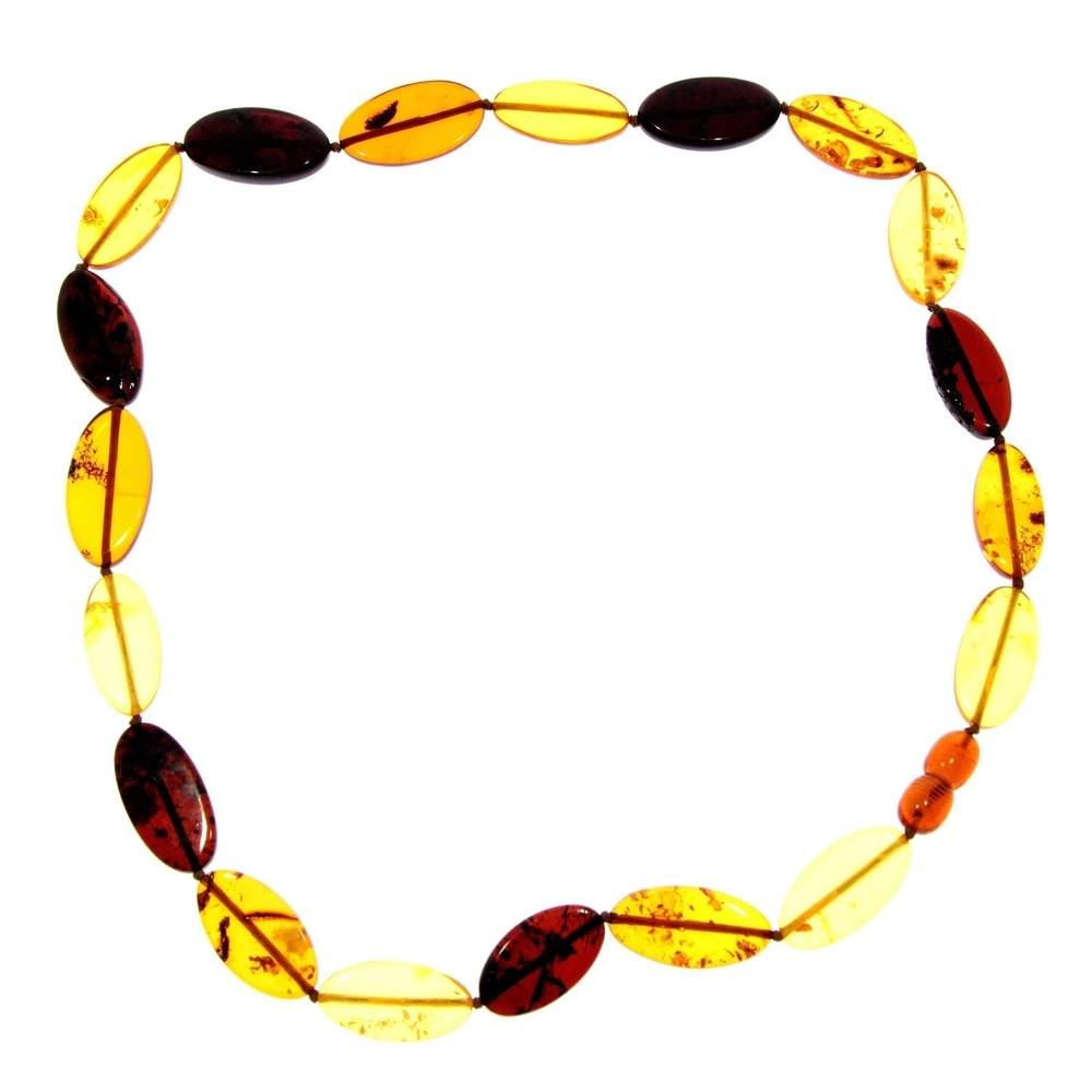 Genuine Mixed Baltic Amber Flat Oval Olive Beads Luxurious Necklace - NE0171