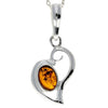925 Sterling Silver & Genuine Baltic Amber Classic Heart Pendant - 1560