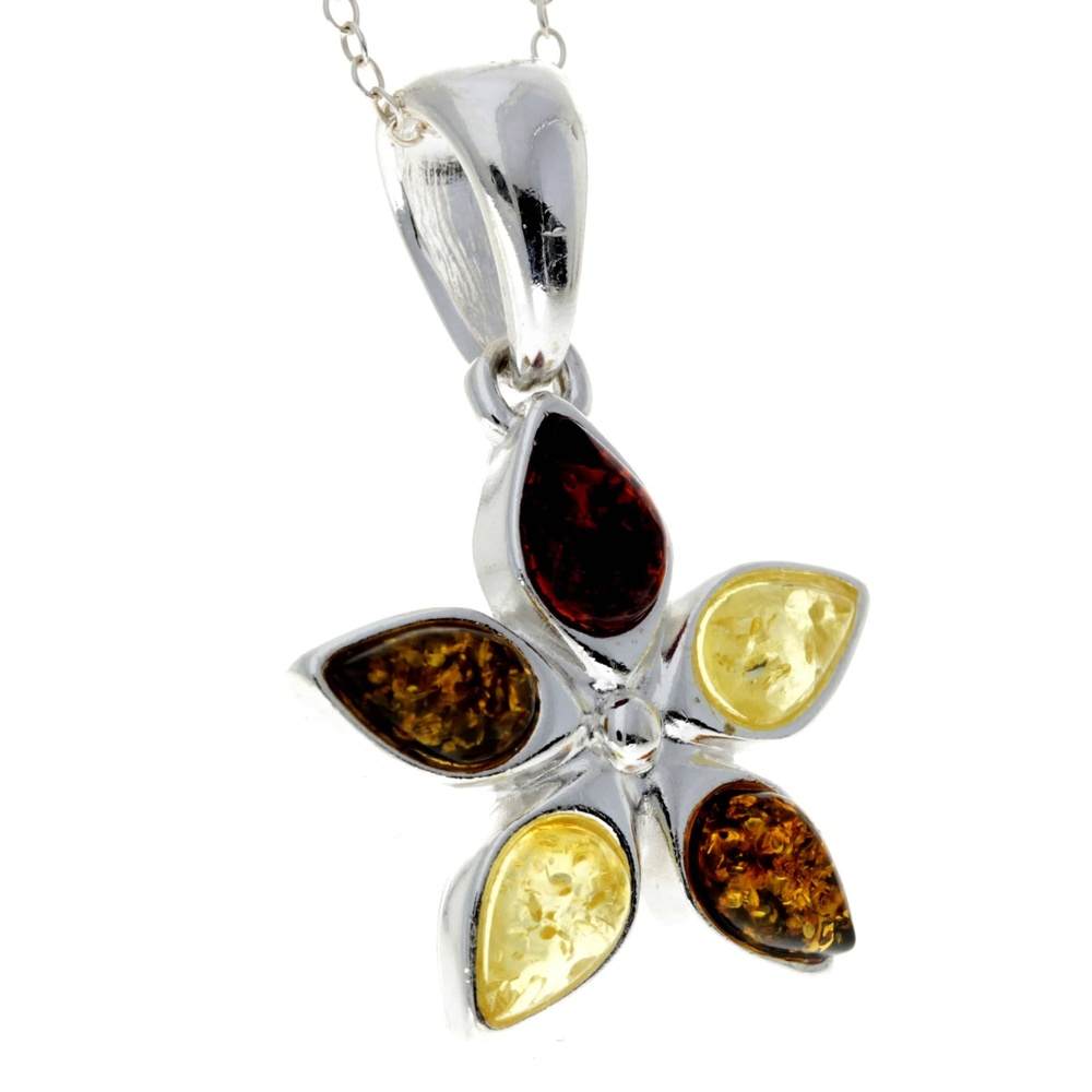 925 Sterling Silver & Baltic Amber Classic Designer Star Pendant - 1684