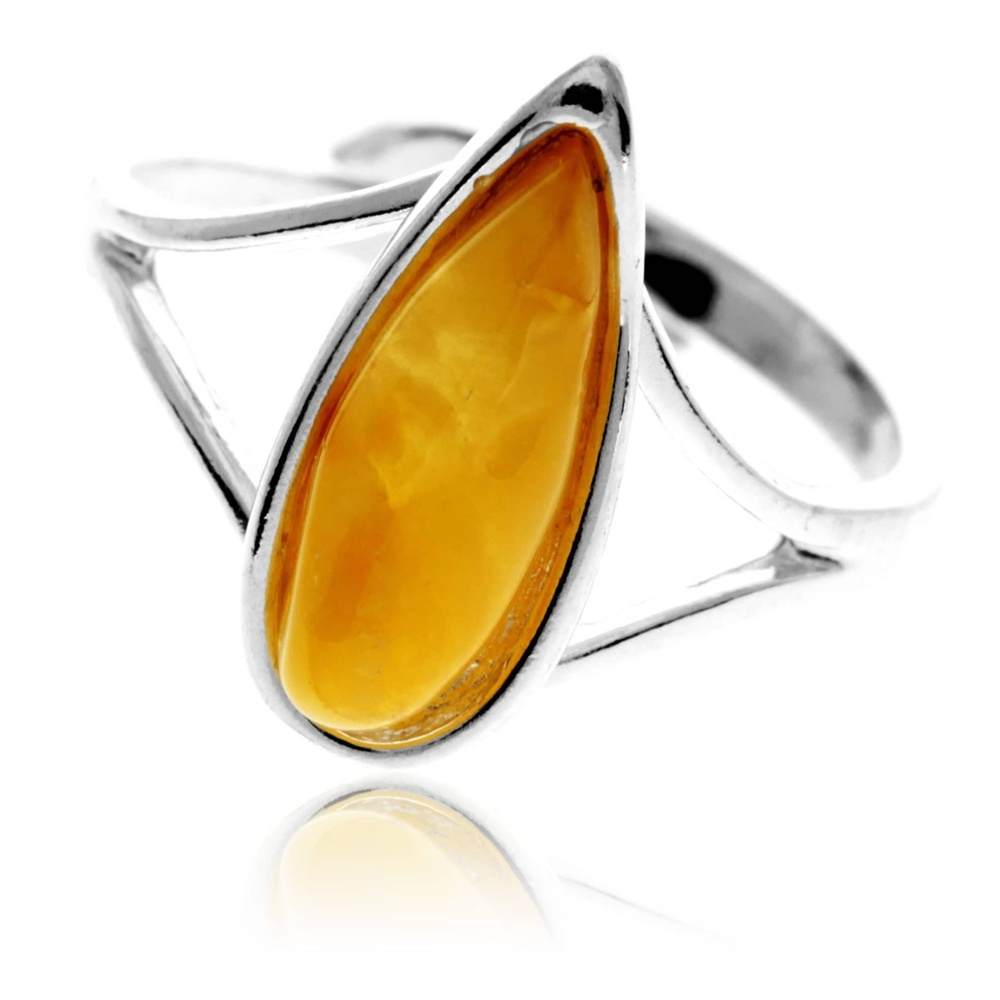 925 Sterling Silver & Genuine Baltic Amber Adjustable Ring G404A