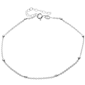 925 Sterling Silver Anti-Tarnish Plated Plain Anklet Bracelet Silver Square Cube Beads with extender - GA-ANK6