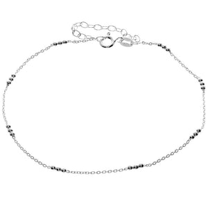 925 Sterling Silver Anti-Tarnish Coated Triple Beads Plain Anklet Bracelet with extender - GA-ANK4