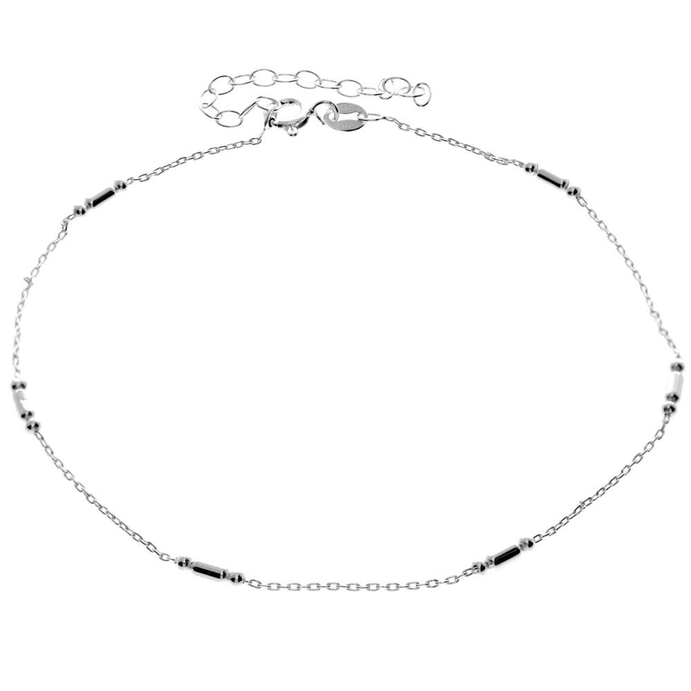 925 Sterling Silver Anti-Tarnish Coated Triple Beads Plain Anklet Bracelet with extender - GA-ANK5
