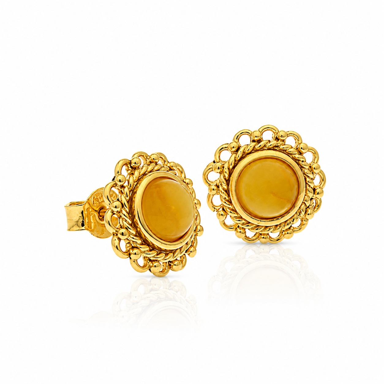 Gold Plated over 925 Sterling Silver & Genuine Baltic Amber Classic Light Studs Earrings - GAE01