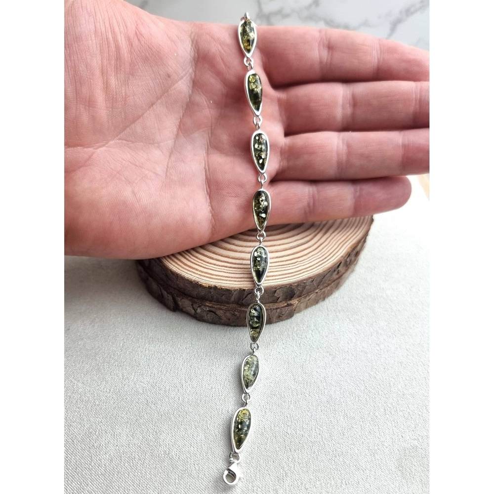 925 Sterling Silver & Genuine Baltic Amber Classic Link Bracelet - G502