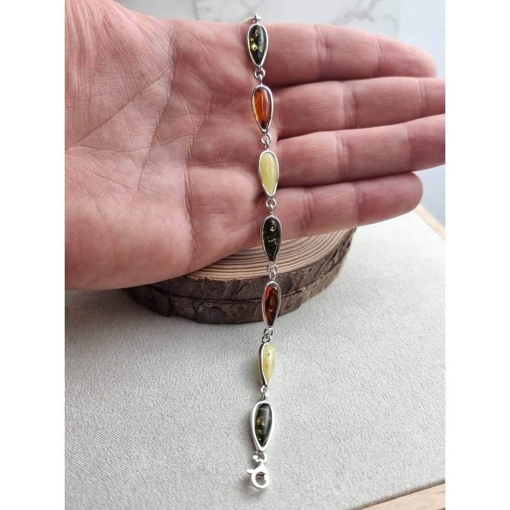 925 Sterling Silver & Genuine Baltic Amber Classic Link Bracelet - G502