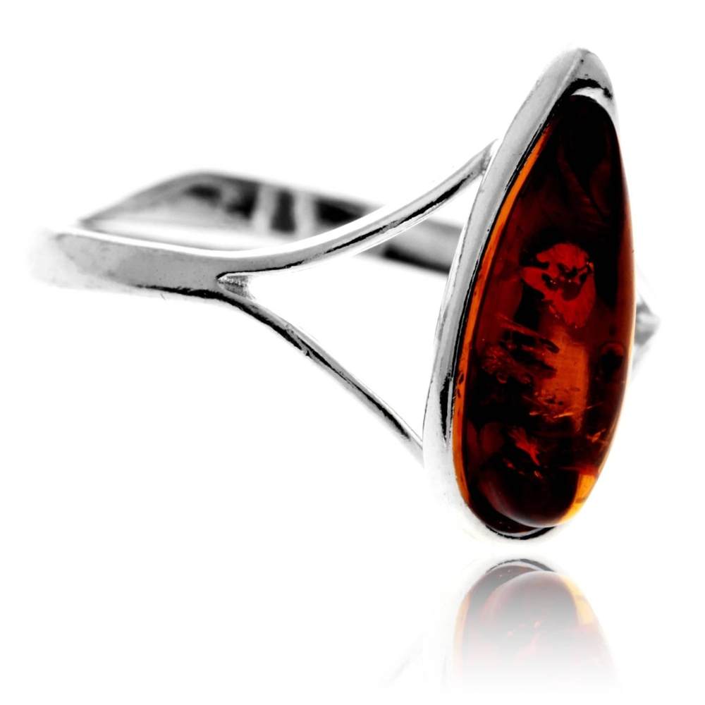 925 Sterling Silver & Genuine Baltic Amber Adjustable Ring G404A
