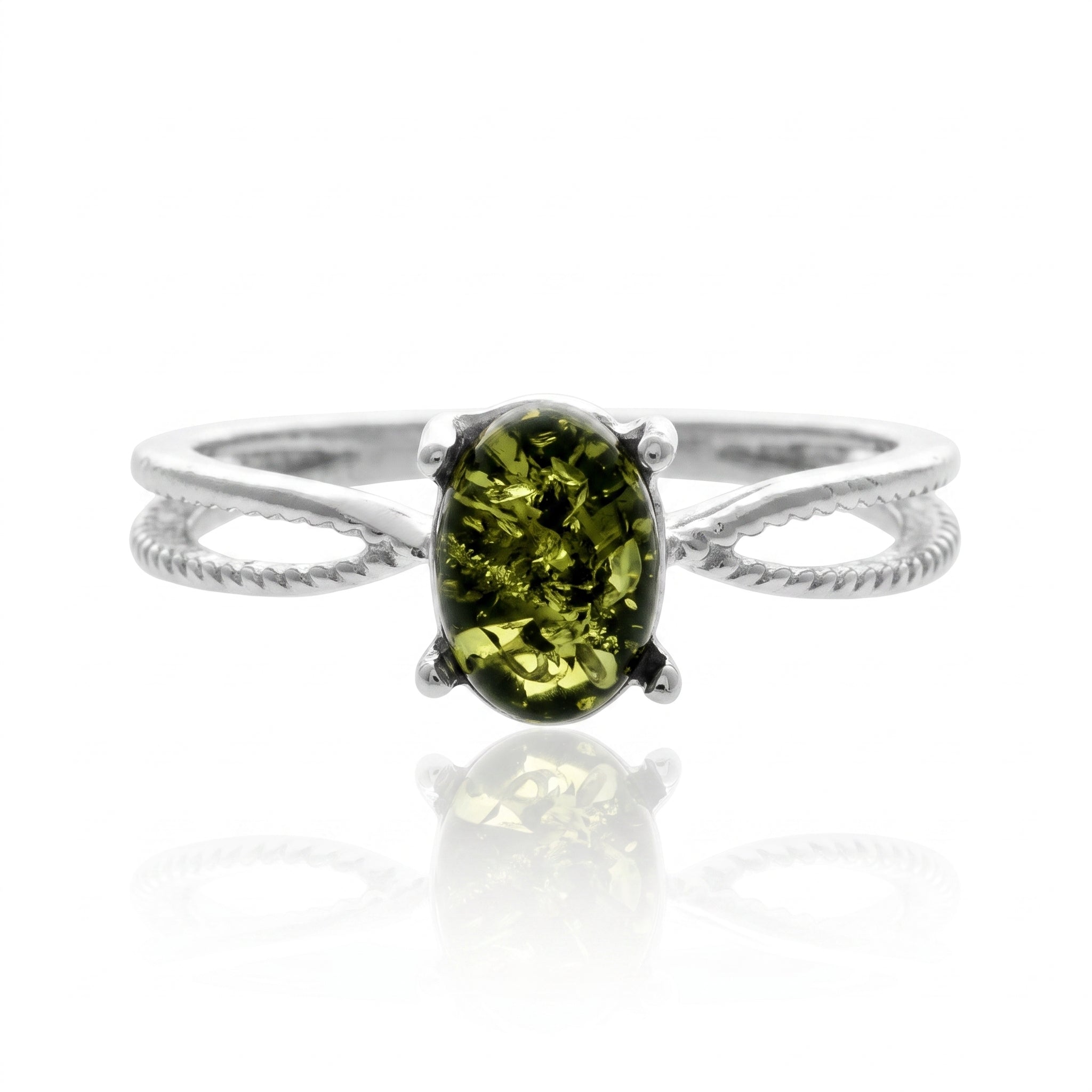 925 Sterling Silver & Genuine Baltic Amber Delicate Modern Ring - 7625