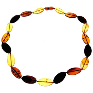 Genuine Mixed Baltic Amber Flat Oval Olive Beads Luxurious Necklace - NE0172