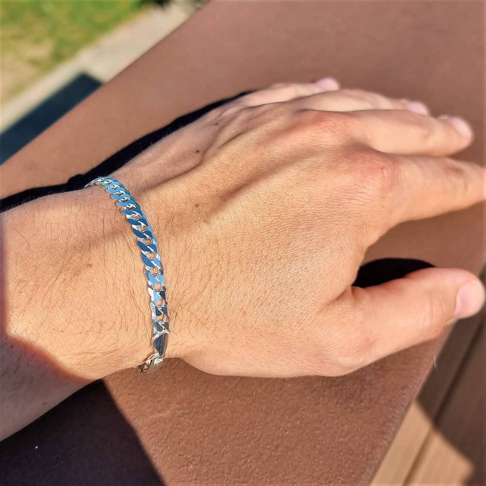 Fine 925 Sterling Silver Classic Curbs Men 6 mm Unisex Bracelet - GA-GMB1