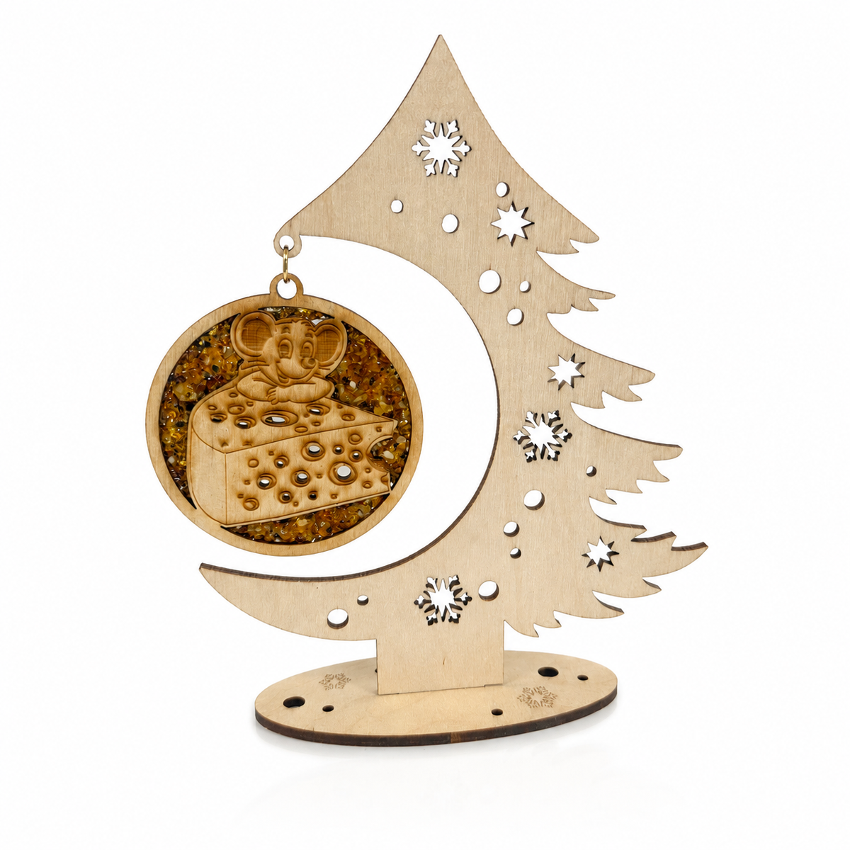 Wooden Christmas Tree Decoration with Angel & Natural Baltic Amber – LSUV5