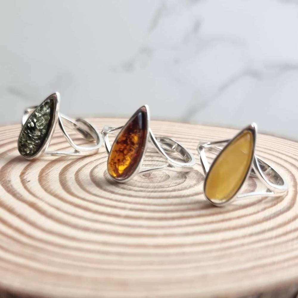 925 Sterling Silver & Genuine Baltic Amber Adjustable Ring G404A