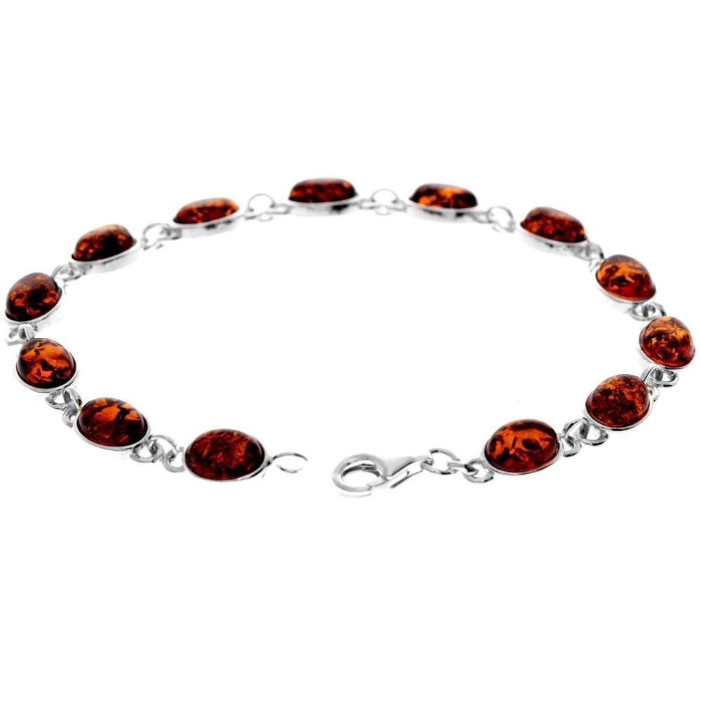 925 Sterling Silver & Genuine Baltic Amber Classic Link Bracelet - 3190