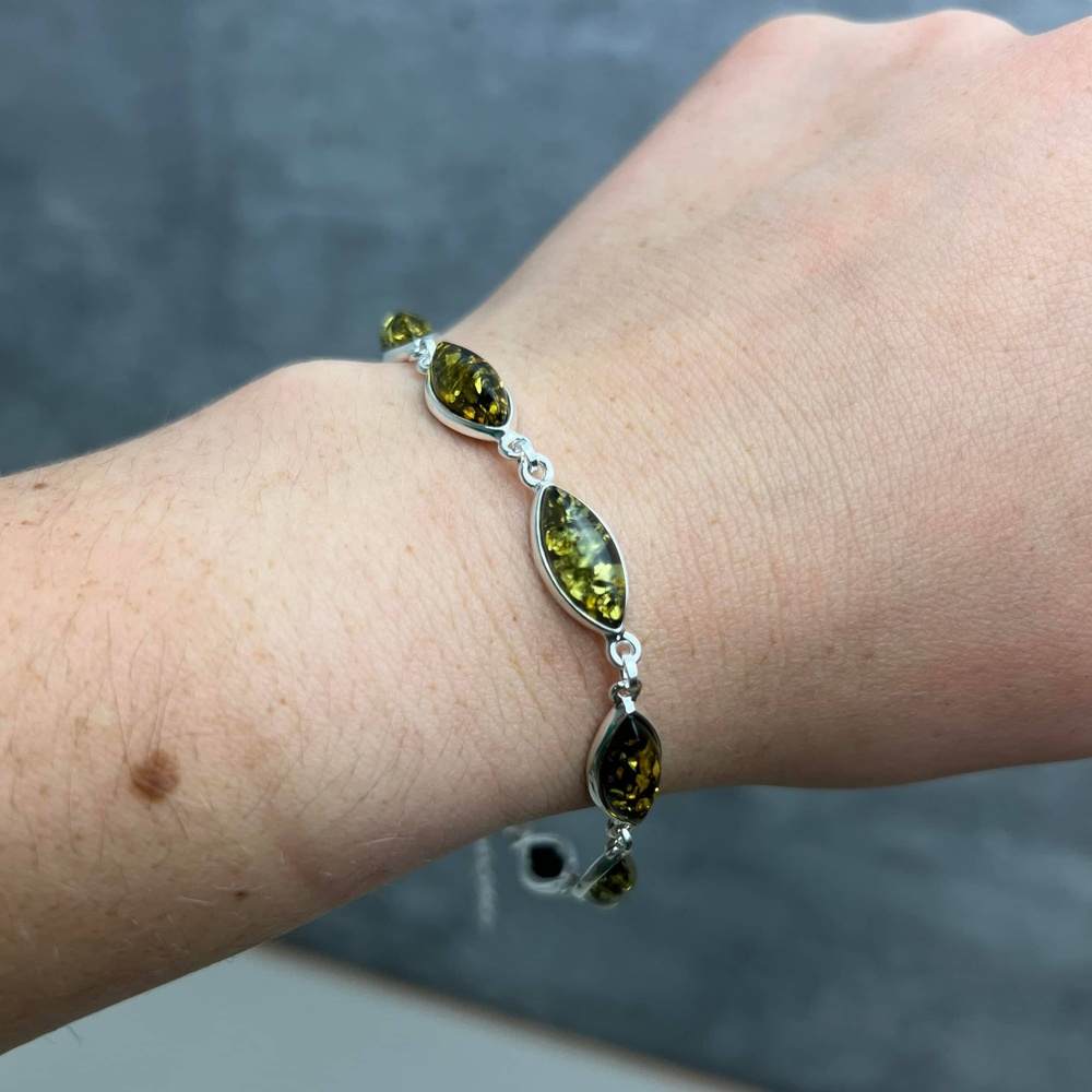 925 Sterling Silver & Genuine Baltic Amber Bracelet 19 cm + 5 cm - 3345