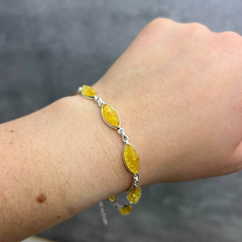 925 Sterling Silver & Genuine Baltic Amber Bracelet 19 cm + 5 cm - 3345