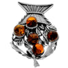 925 Sterling Silver & Genuine Baltic Amber Basket of Flowers Brooch - 4019