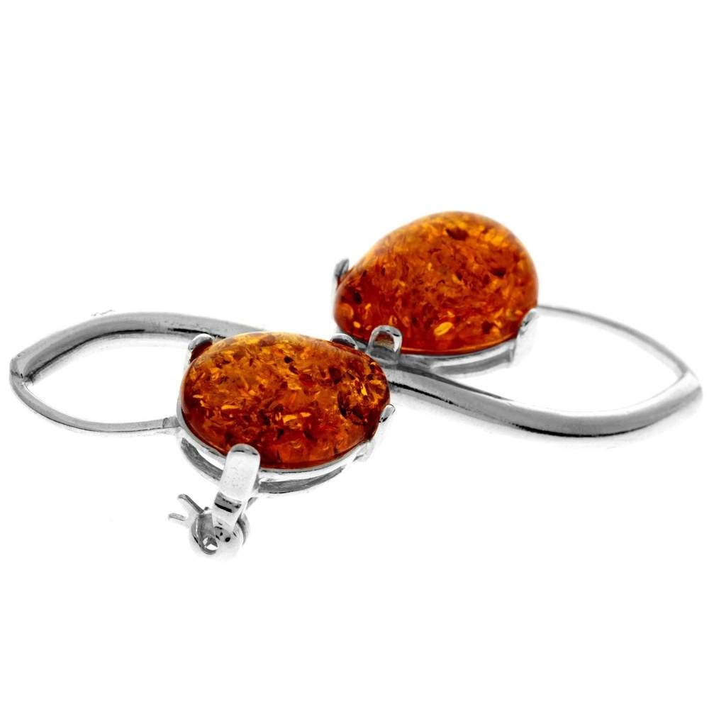 925 Sterling Silver & Genuine Baltic Amber 2 Stone Modern Brooch - 4067