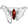 925 Sterling Silver & Genuine Baltic Amber Butterfly Brooch - 4171