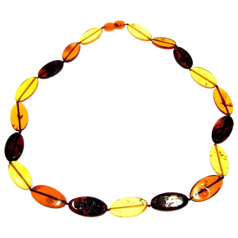 Genuine Mixed Baltic Amber Flat Oval Olive Beads Luxurious Necklace - NE0173