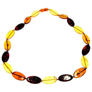 Genuine Mixed Baltic Amber Flat Oval Olive Beads Luxurious Necklace - NE0173