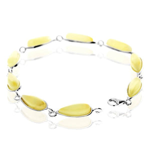 925 Sterling Silver & Genuine Baltic Amber Classic Link Bracelet - G502