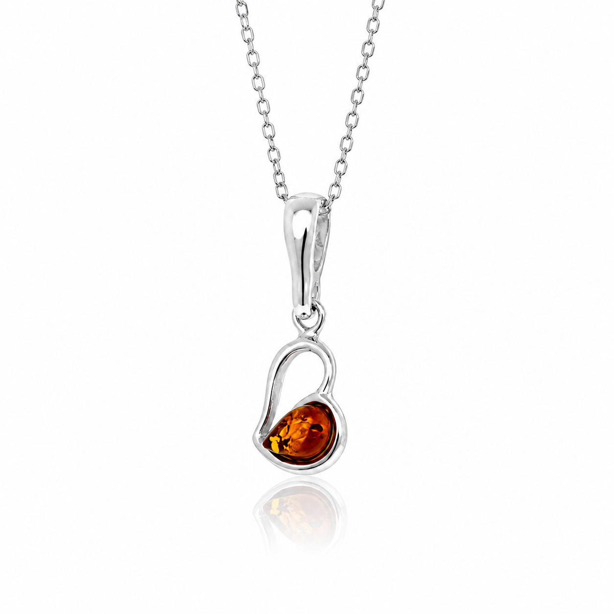925 Sterling Silver & Genuine Baltic Amber Tiny Heart Pendant - 592