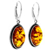 925 Sterling Silver & Genuine Baltic Amber Classic Drop Dangling Earrings - 5920