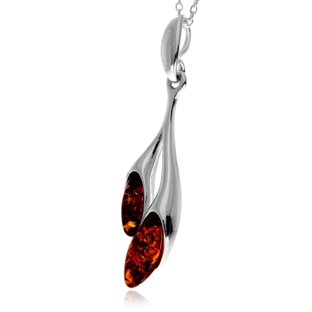 925 Sterling Silver & Genuine Baltic Amber Multi-Stone Modern Pendant - GL2065