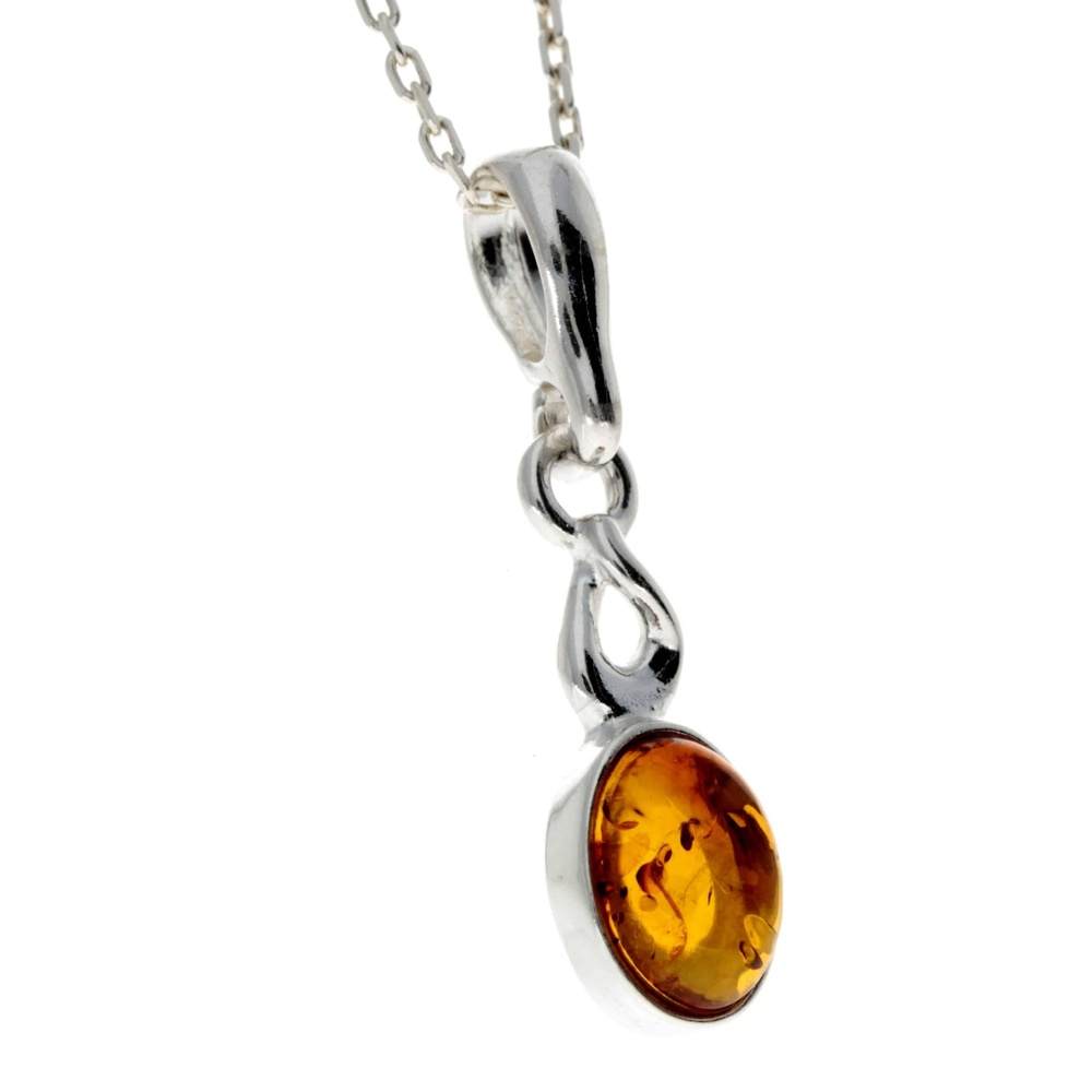 925 Sterling Silver & Genuine Baltic Amber Classic Pendant - 1574