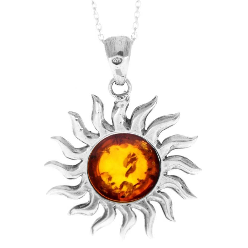 925 Sterling Silver & Baltic Amber Large Star / Sun Pendant - 1753