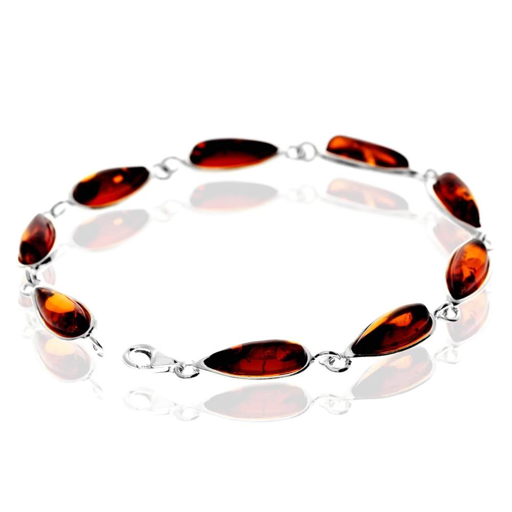 925 Sterling Silver & Genuine Baltic Amber Classic Link Bracelet - G502