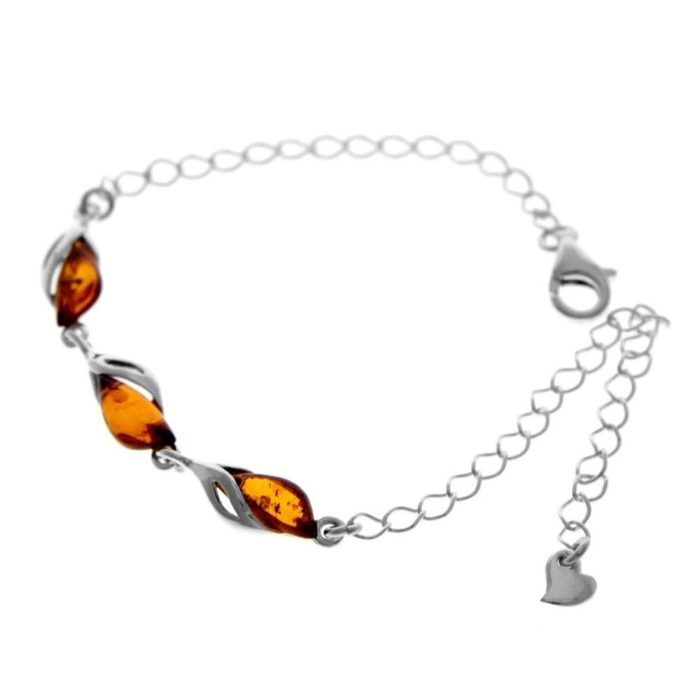 925 Sterling Silver & Baltic Amber Modern Adjustable Bracelet 20 cm - GL533