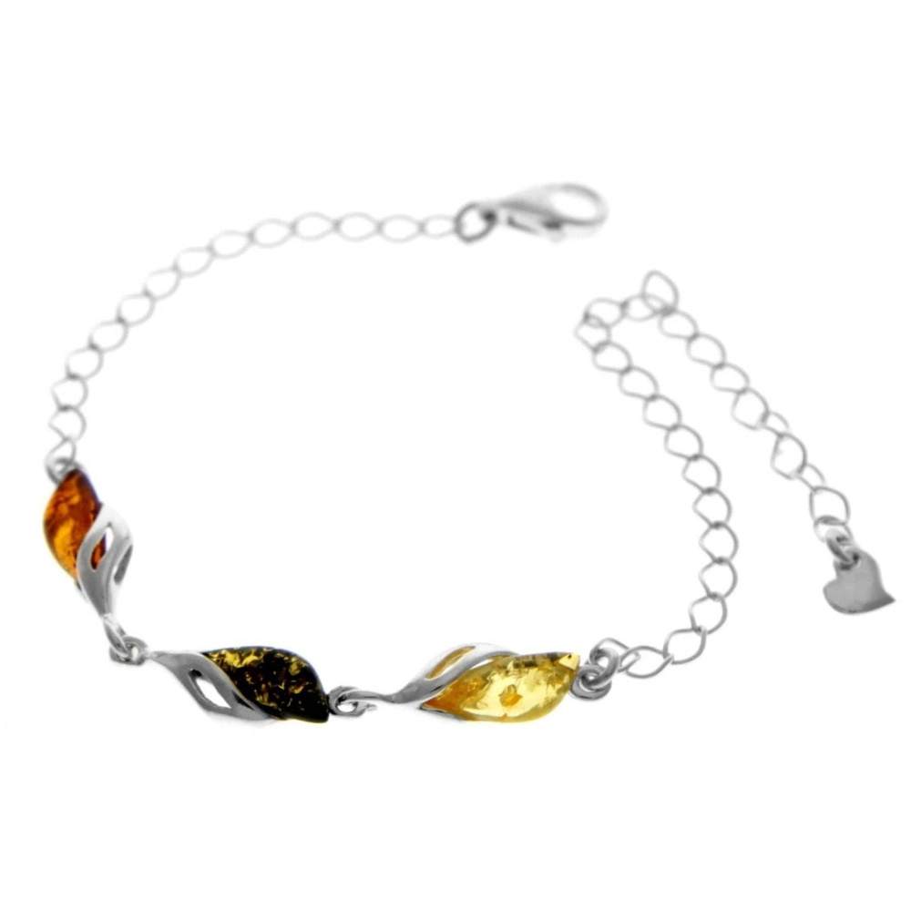 925 Sterling Silver & Baltic Amber Modern Adjustable Bracelet 20 cm - GL533