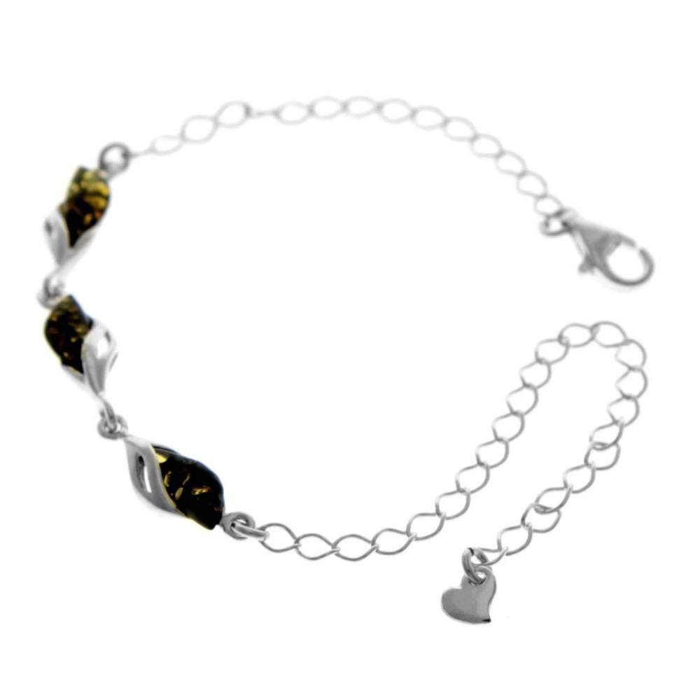 925 Sterling Silver & Baltic Amber Modern Adjustable Bracelet 20 cm - GL533