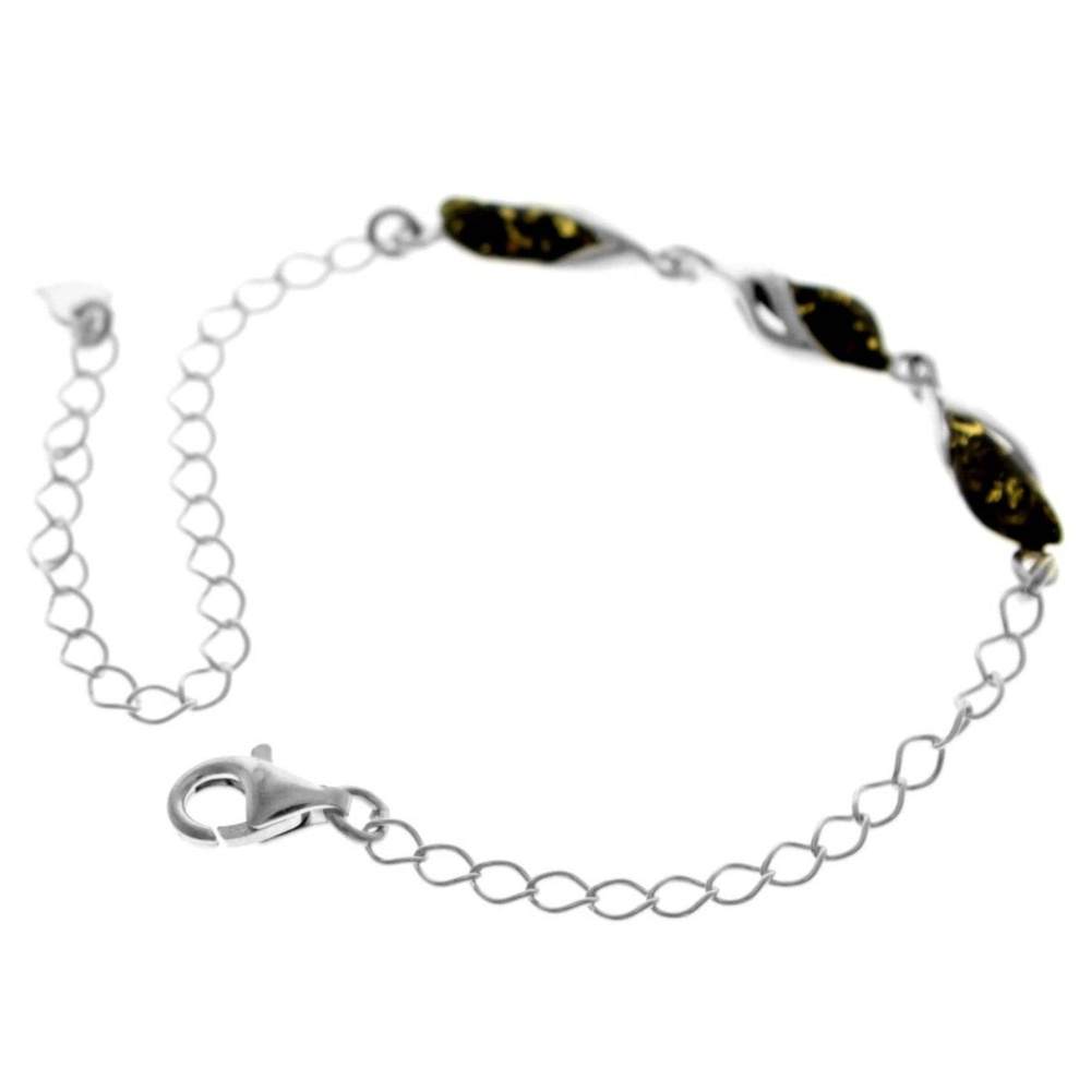925 Sterling Silver & Baltic Amber Modern Adjustable Bracelet 20 cm - GL533