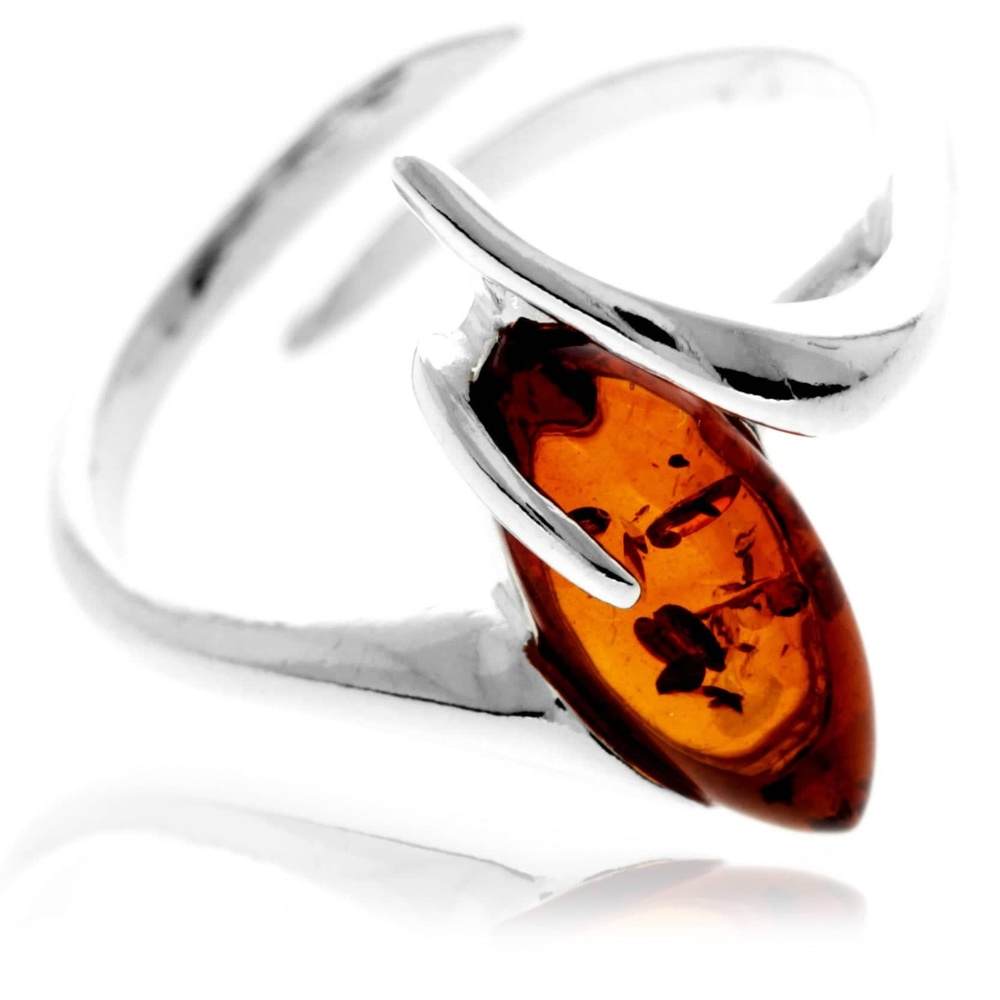 925 Sterling Silver & Baltic Amber Modern Designer Ring - GL413A