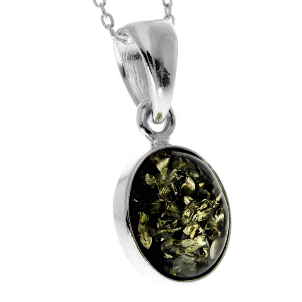 925 Sterling Silver & Genuine Baltic Amber Classic Oval Designer Pendant - 396