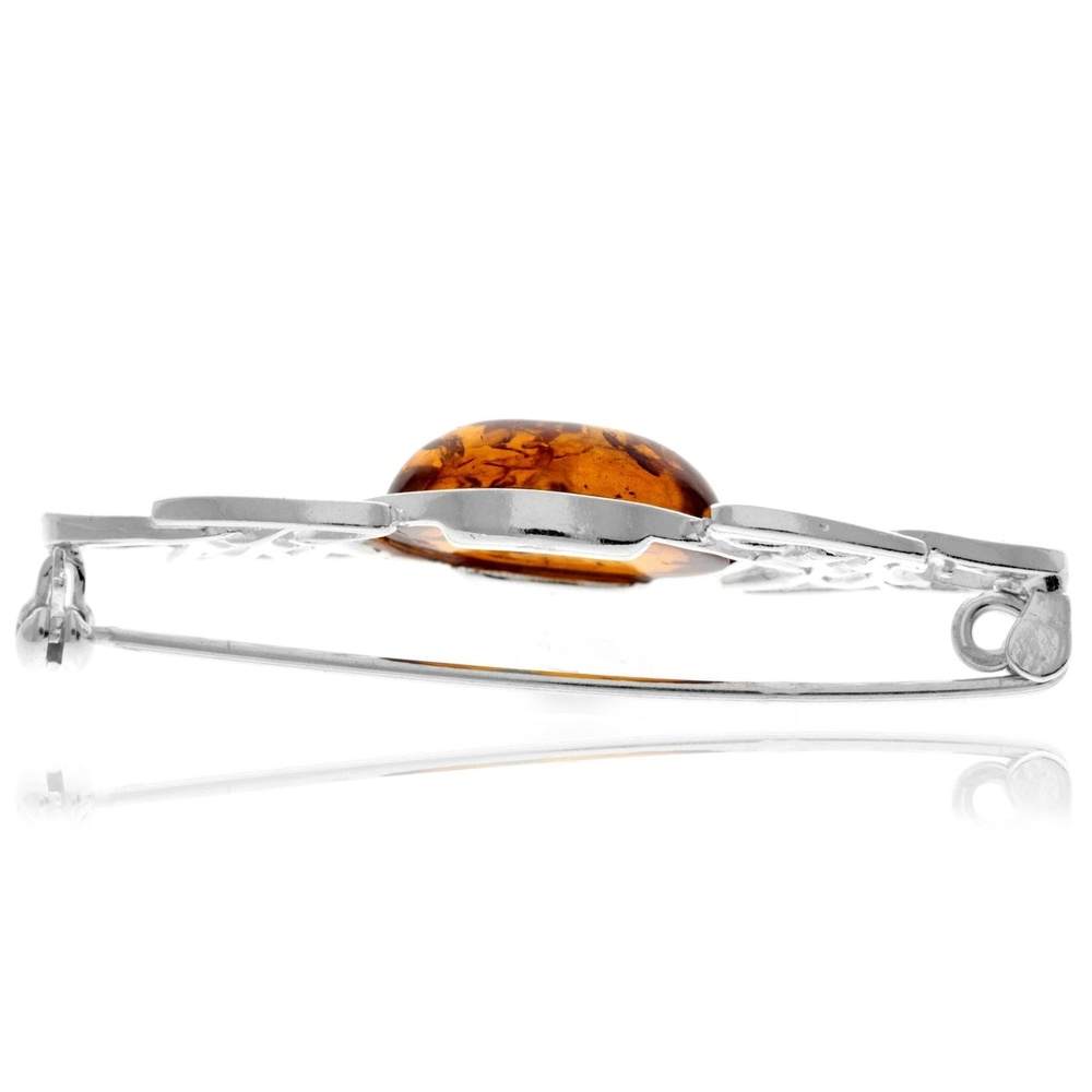 925 Sterling Silver & Baltic Amber Celtic Classic Brooch - 4024