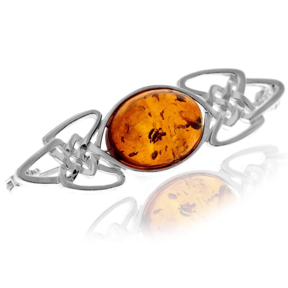 925 Sterling Silver & Baltic Amber Celtic Classic Brooch - 4024