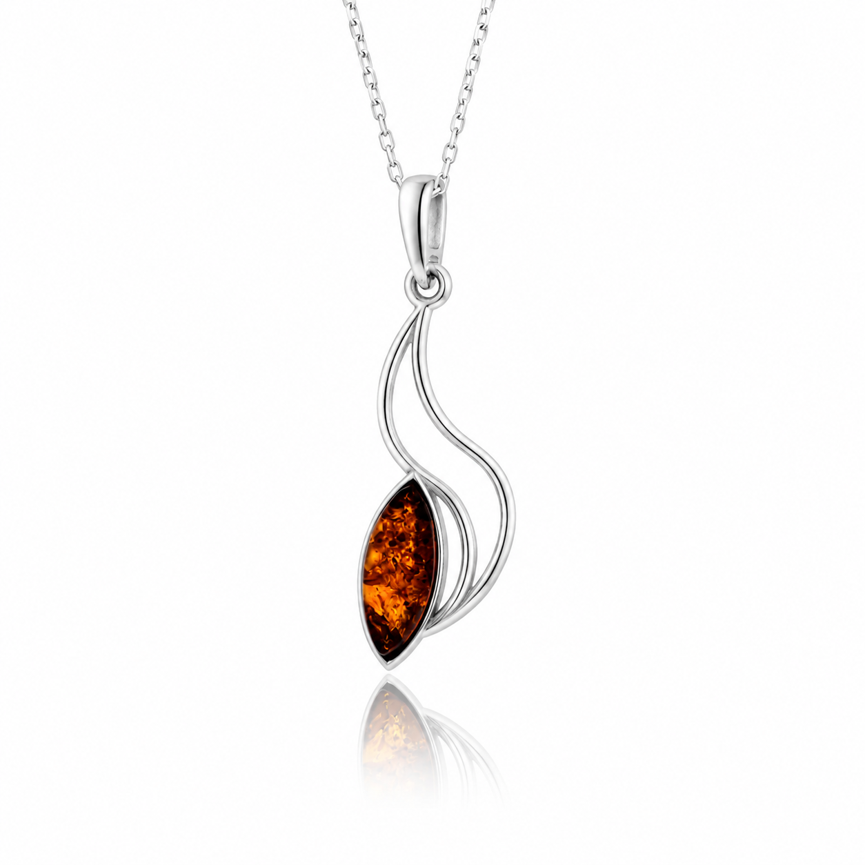 925 Sterling Silver & Genuine Baltic Amber Modern Exclusive Pendant - J205