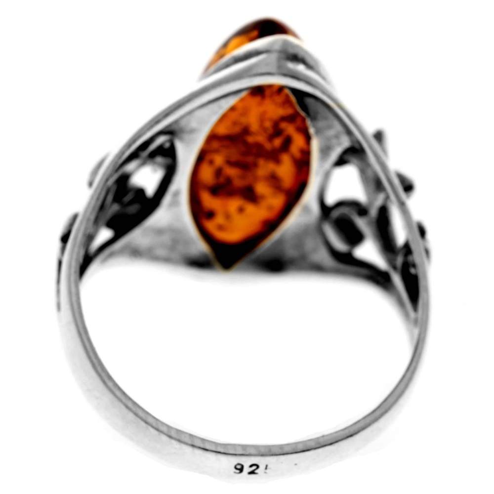 925 Sterling Silver & Baltic Amber Classic Designer Ring - 7010