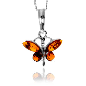 925 Sterling Silver & Baltic Amber Classic Butterfly Pendant - 719M