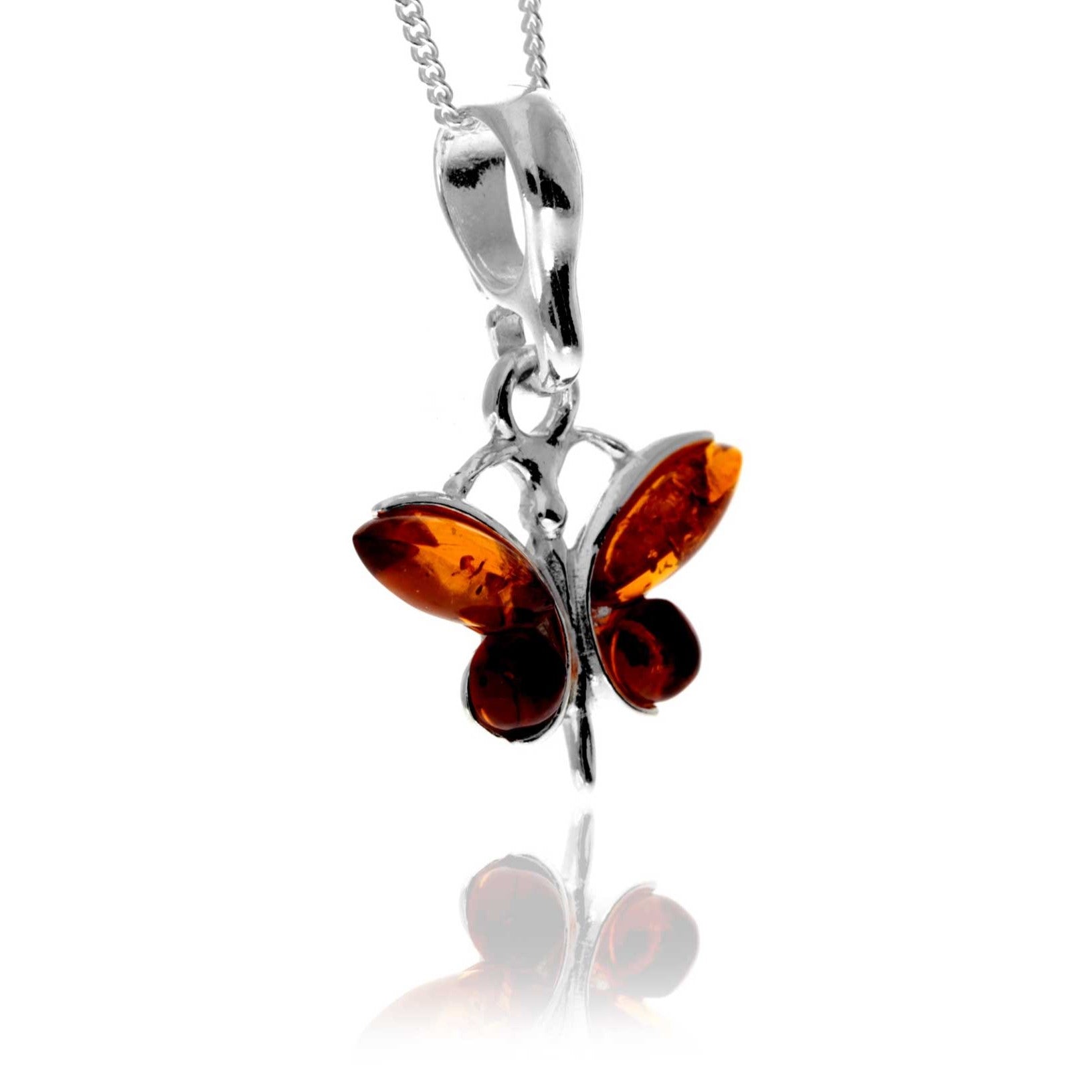 925 Sterling Silver & Baltic Amber Classic Butterfly Pendant - 719M