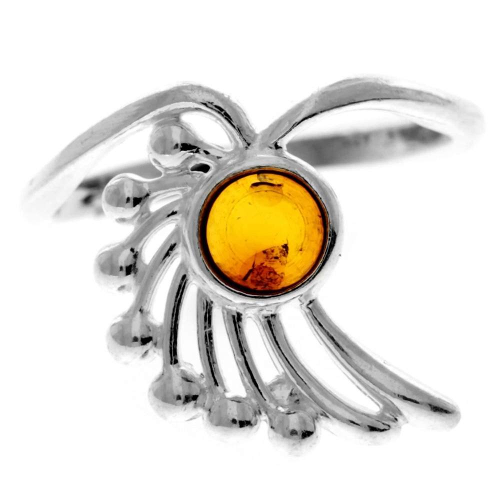 925 Sterling Silver Genuine Baltic Amber Modern Designer Ring