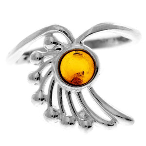 925 Sterling Silver & Genuine Baltic Amber Modern Designer Ring - 7302