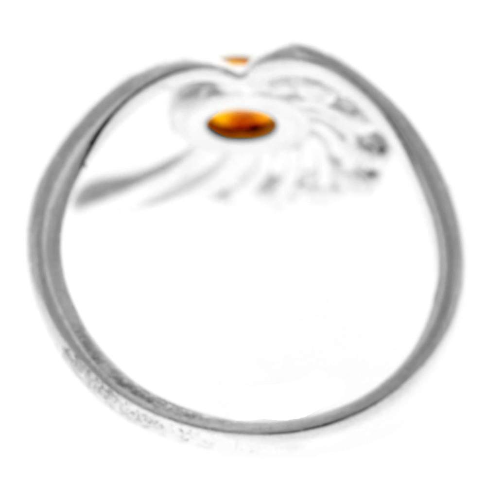 925 Sterling Silver & Genuine Baltic Amber Modern Designer Ring - 7302