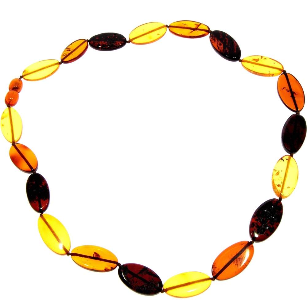 Genuine Mixed Baltic Amber Flat Oval Olive Beads Luxurious Necklace - NE0173