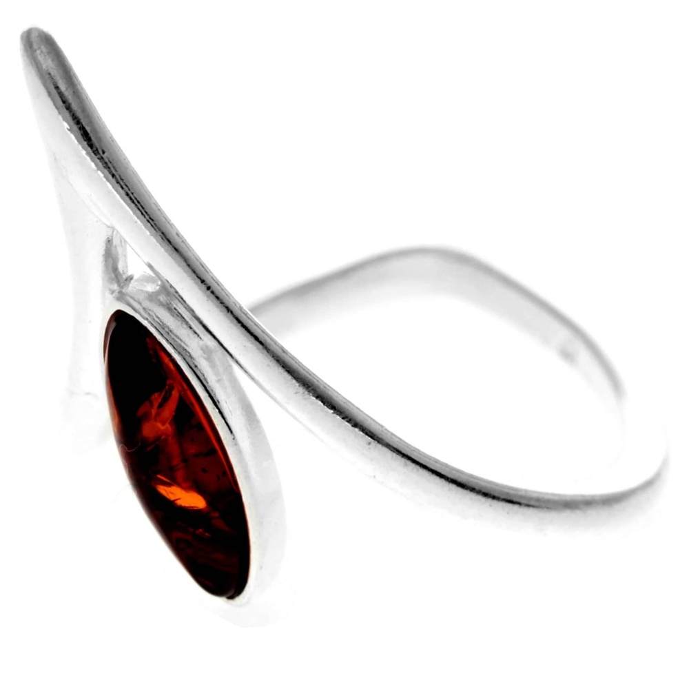 925 Sterling Silver & Genuine Baltic Amber Modern Designer Ring - 7543